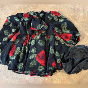 Wonder Nation -Black Dress with Red Floral Design, Size 3-6M